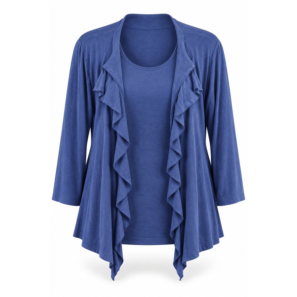 Chico's Travelers Blue 2 Piece Set Size 3 XL Ruffle Cardigan & Tank Top